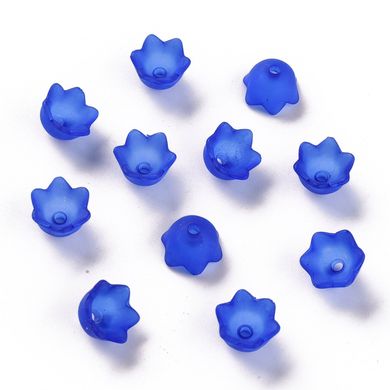 Бусы из акрила в форме цветка, синие, матовые, диам 10 мм.
