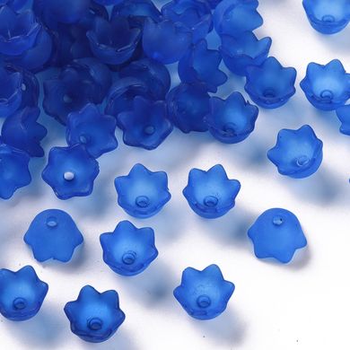 Бусы из акрила в форме цветка, синие, матовые, диам 10 мм.