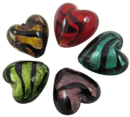 Намистини венеціанські, у формі серця, різних кольорів, 15х15 mm
