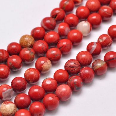 Яшма, намистини з натурального каменю, червоні, круглі, d= 8 mm