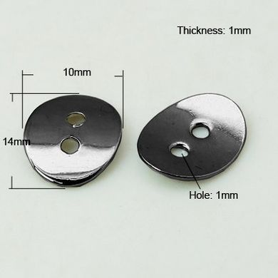 Пуговицы металлические / застежки для браслетов, черные, овальные, 10х14 mm