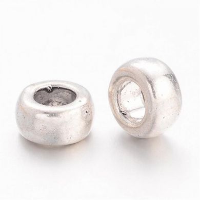 Бусины серебристые, литые, в форме в форме ронделя, d= 6.5 mm