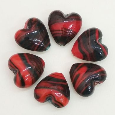 Бусины Лэмпворк в форме сердца, красные с тёмным, 20х20 mm