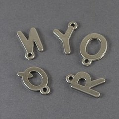 Кулони металізовані, кольор нікелю, літери алфавіту, 20 mm