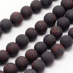 Осколочная яшма, бусины из натурального камня, круглые, матовые, черно-красные, d=10 mm
