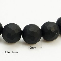 Лава базальтовая, бусины натуральные, граненые, матовые, черные, круглые, d= 10 mm