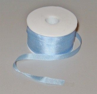 Лента для вышивания, натуральный шелк, голубая, 7 мм