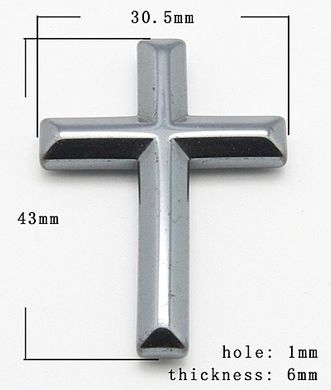 Гематит, намистини з натурального каменю, у формі хреста, 43х31 mm