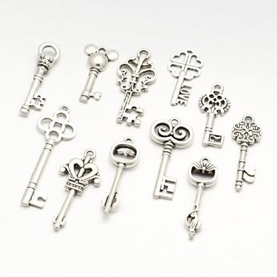 Кулони металеві, сріблясті, ключики, різних форм та розмірів