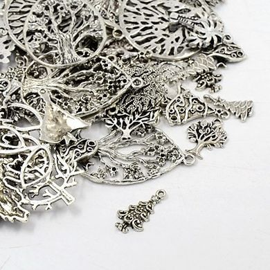 Кулоны металлические литые, серебристые, в форме деревьев, разных размеров
