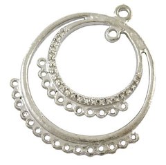 Коннектор круглый, плоский, металлический, серебристый, два кольца с подвесами, 42.5 х35.5 mm