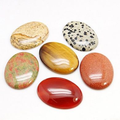 Кабошоны из разных камней, овальные, 40х30х8 mm