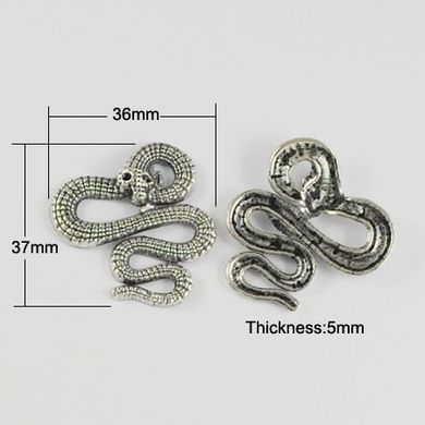 Кулон металлический, серебристый, литой, змея, 37х36х5 mm