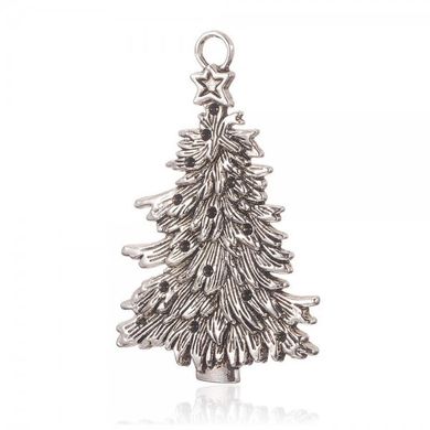 Кулон металлический в виде новогодней елки, с отверстиями под стразы, серебристый, 69х44 mm