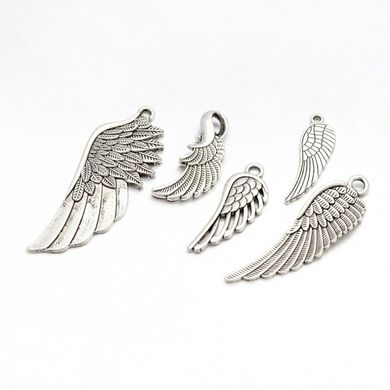 Кулоны металлические, серебристые, крылья, разных форм и размеров