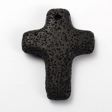 Кулон із натурального каменю, вулканічна лава, хрест, 64х49 mm