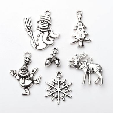 Кулони металеві на новорічну тематику, сріблясті, різні сюжети