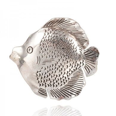 Кулон металевий, сріблястий, у формі риби, 45х47 мм