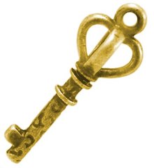 Кулон металлический, золотистый, в форме ключа, 26х9 mm