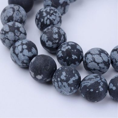 Обсидиан снежный, бусины из натурального камня, матовые, черные, круглые, d= 10 mm